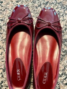 Cider Women's Bowknot Square Toe Ballet Mary Jane Flats - Wine - Size 9